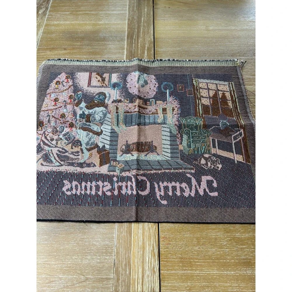 Christmas Fireplace Dog Santa‎ Woven Tapestry Panel Pillow Wall Hanging  18x14